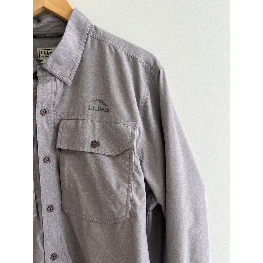 LL Bean L Gray Fishing Shirt Technical Outdoor Button Down Gorpcore Normcore - Picture 4 of 7